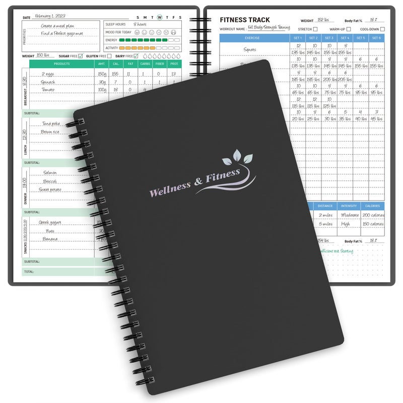 snootion Wellness Planner & Fitness Log - Daily Diet & Health Journal with Weight Loss  Wellness Journal Notebook for Tracking Fitness  Sleep  Nutrition  Meal  Habits  A5(5.8 x 8.6 inch) (Black Golden) - Image 1